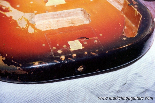 23_0024.jpg - Rear pickup route on an original 1958 Fender Precision Bass. Who ruins vintage instruments like this in NJ? Yeah, I know.